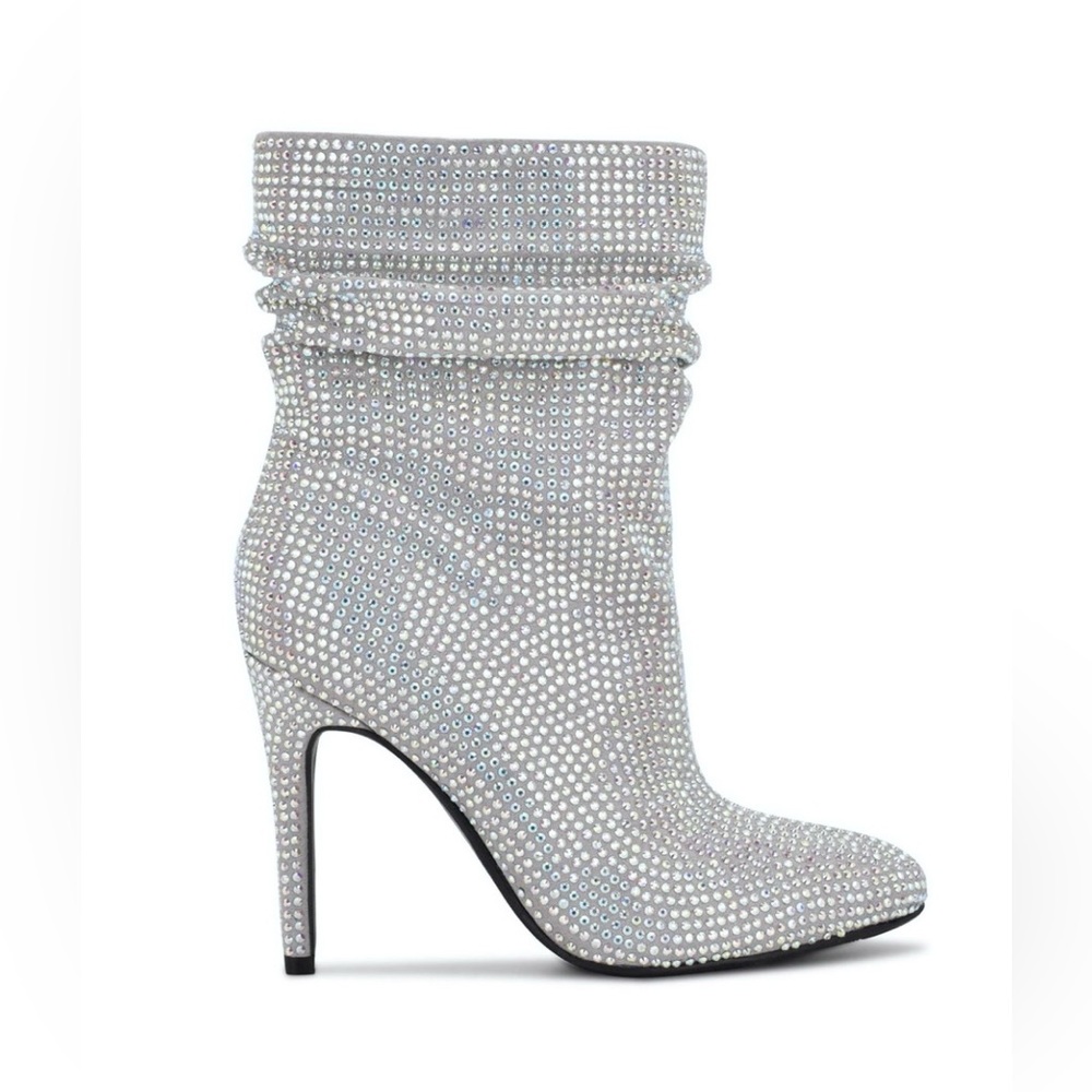 NEW NINE WEST Dazzle 2 White Glass Ankle Dressy Boots Shoes - Picture 4 of 7